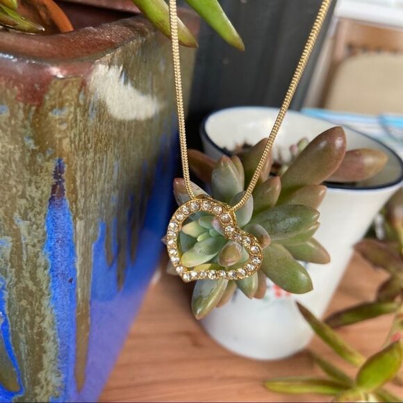 Gold Filled Open Heart Swarovski Crystals Necklace - Picture 2 of 7